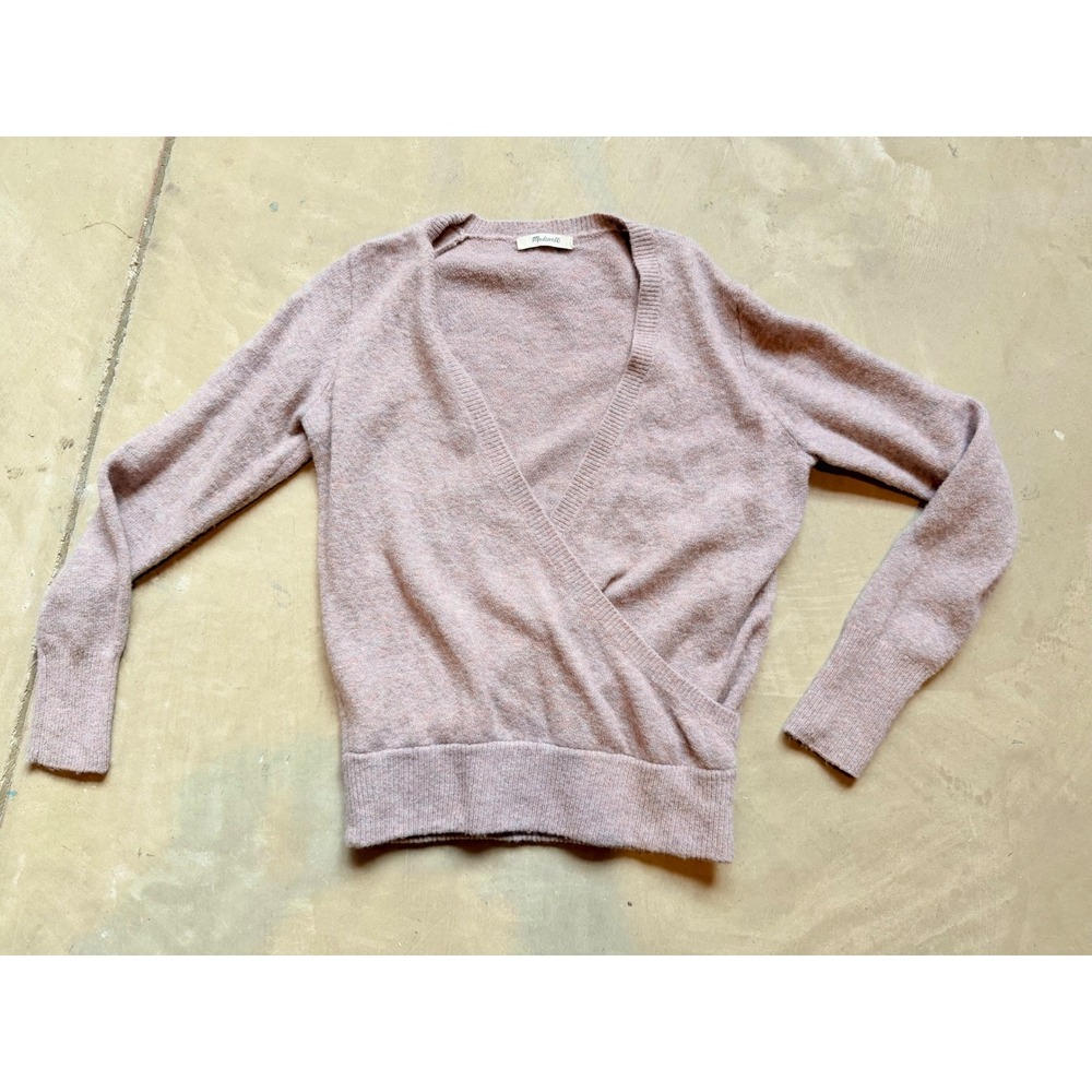 Madewell Womens Surplice Wrap Sweater Heathered Pink Wool Blend V-Neck Pullover